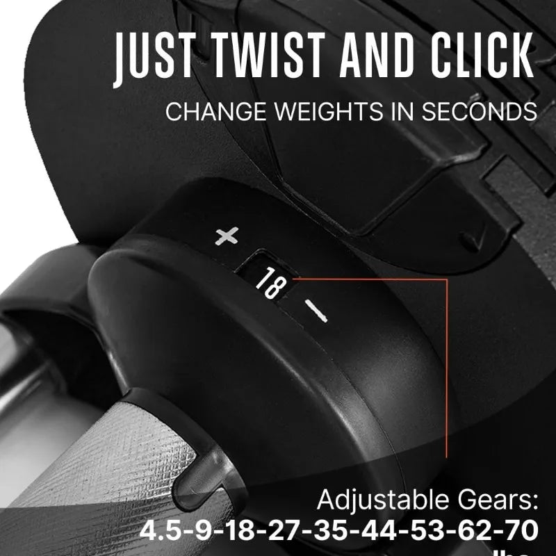 70lb Adjustable Dumbbell Weight Fitness Equipment with Anti-Slip Metal Handle Quick Change Weight Adjustments
