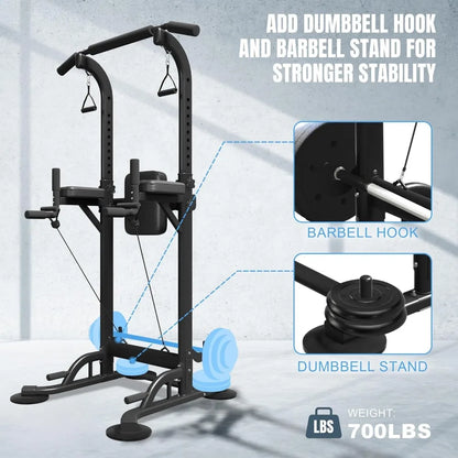 Power Tower with Backrest, Adjustable Height Pull Up Bar Stand, Multifunctional Strength Training Fitness Workout Station