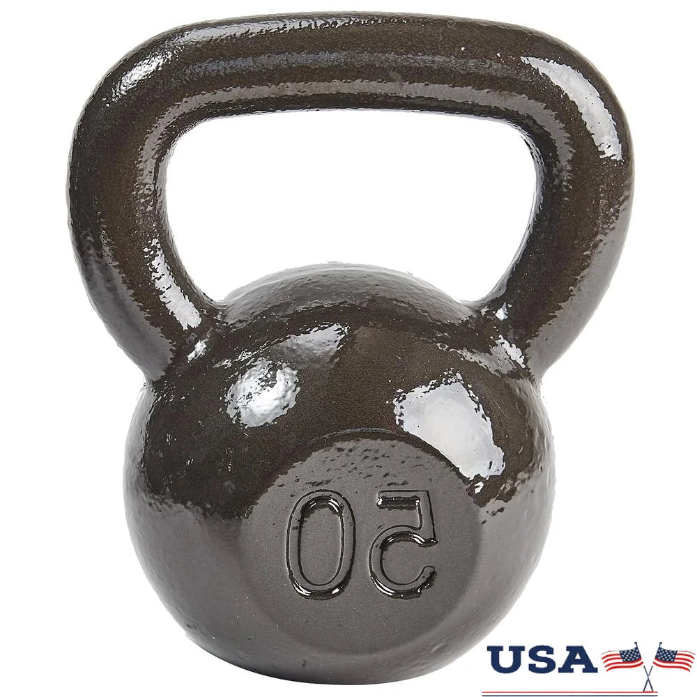 Durable 50 lb Cast Iron Kettlebell Strength Training Home Gym Workout Multi Joint Exercise Equipment