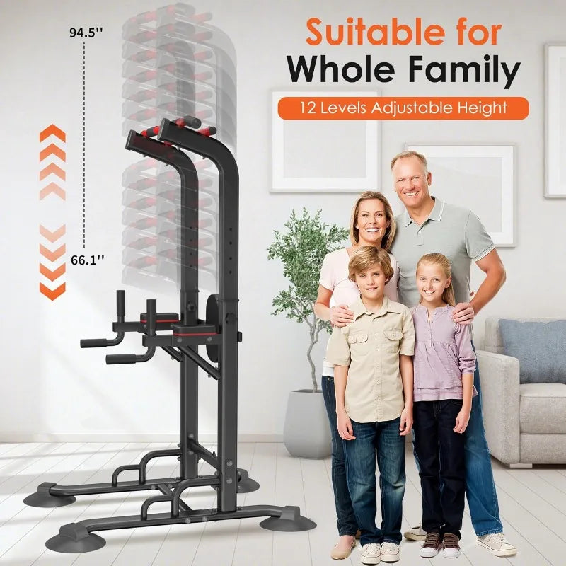 soges Power Tower Pull Up Bar Station, Height Adjustable Heavy Duty Strength Home Training Fitness Workout Equipment
